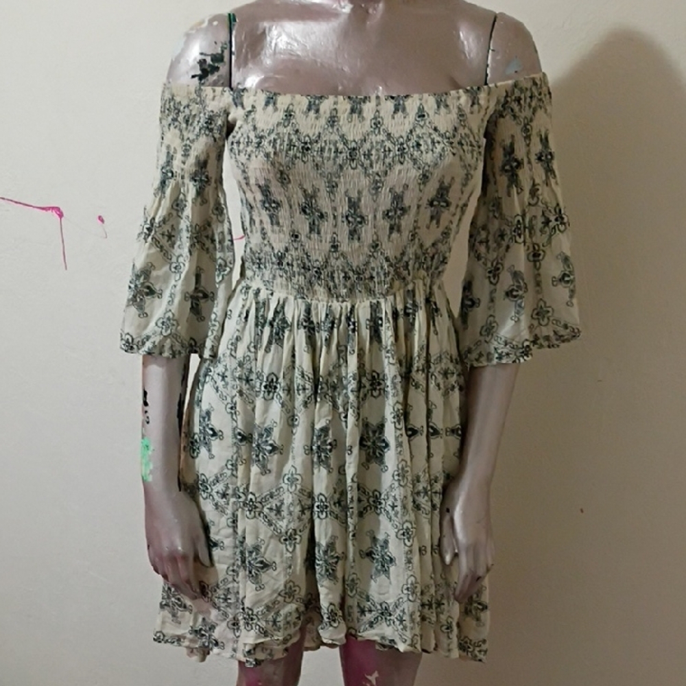 Banjul Elegant Cream and Black Floral Mini Dress